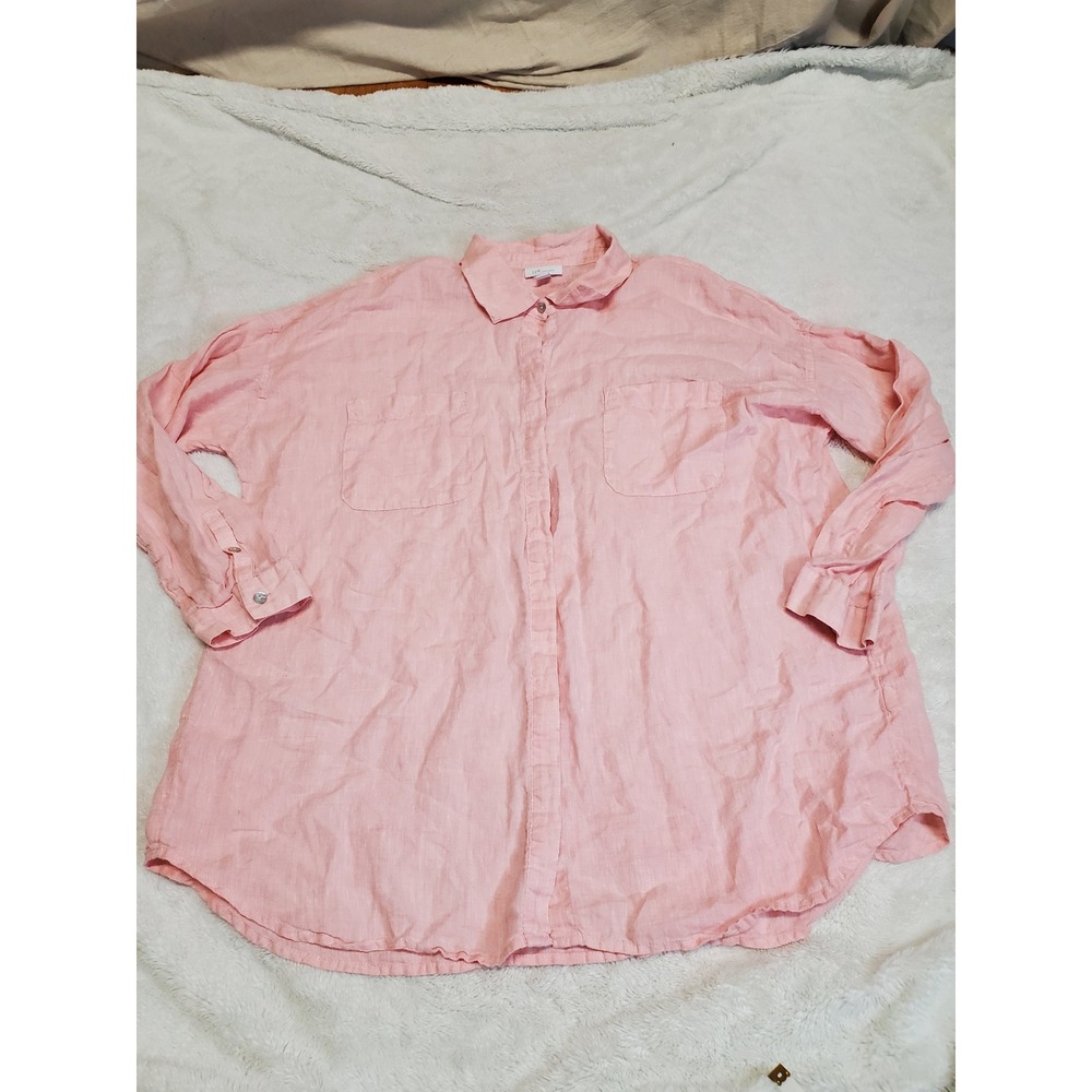 J. Jill Light Pink Linen Button Top Blouse XL Classic Old Money Capsule Casual